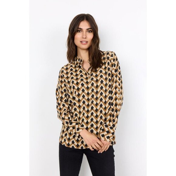NWT SOYA CONCEPT VERONIKA 2 Black & Gold Geo Print Blouse - Picture 2 of 7